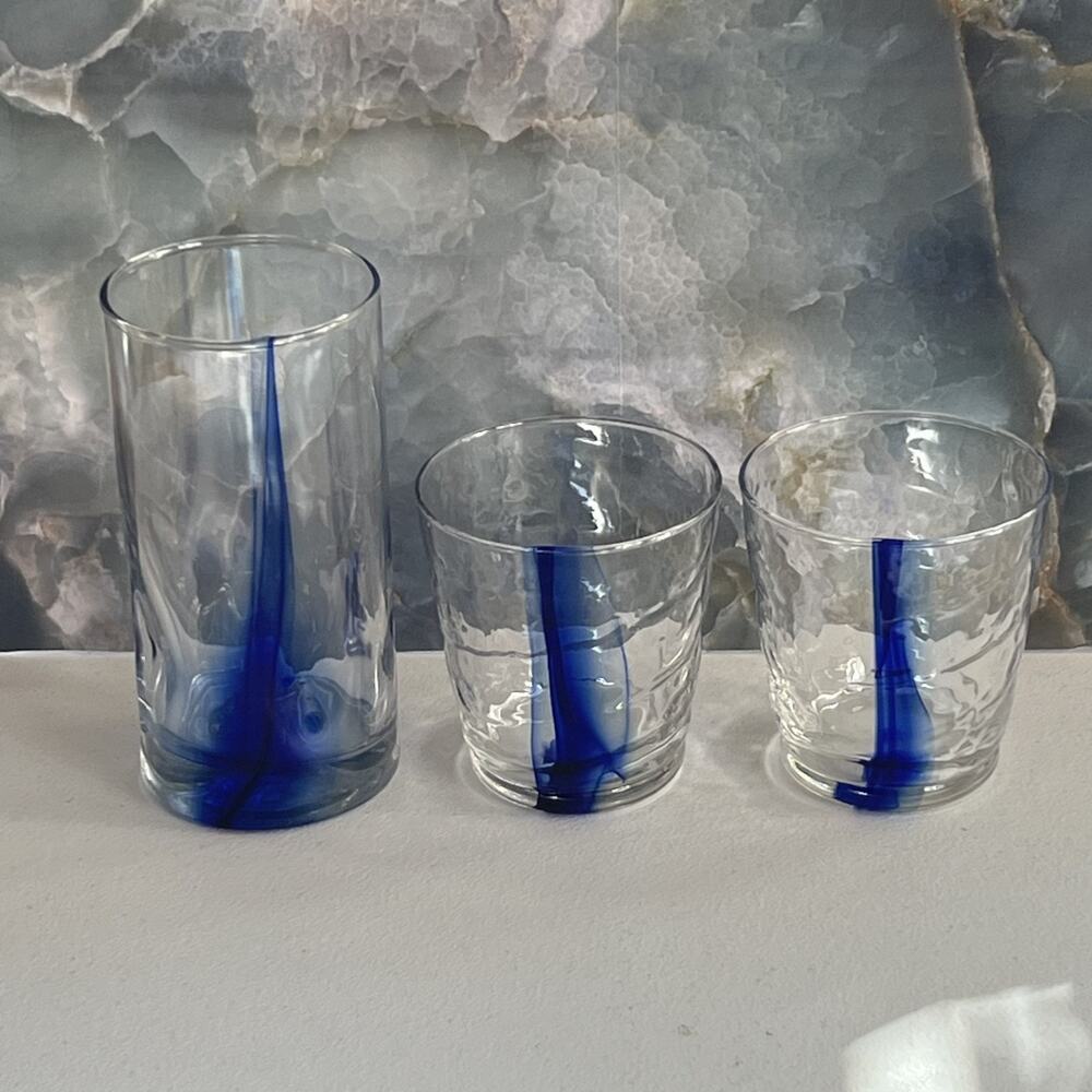 Libbey Impressions Blue Ribbon Tumbler & Rocks Glasses Set of 3